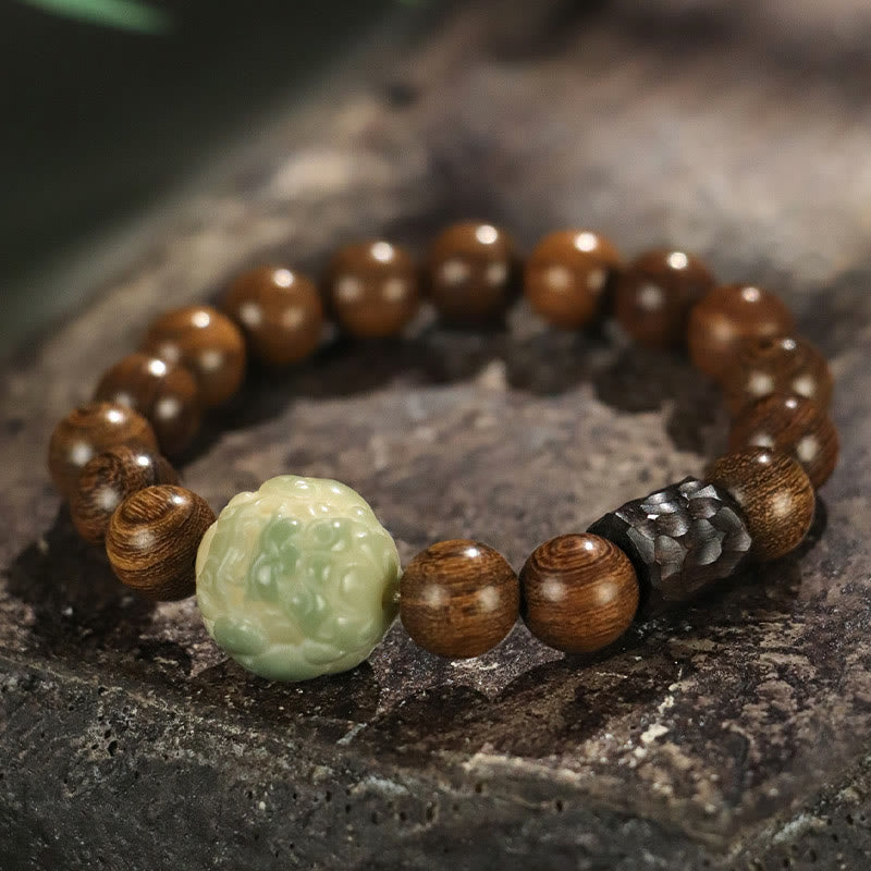 Fortune Jewel Sandalwood Bodhi Seed PiXiu Ebony Wood Bead Healing Bracelet