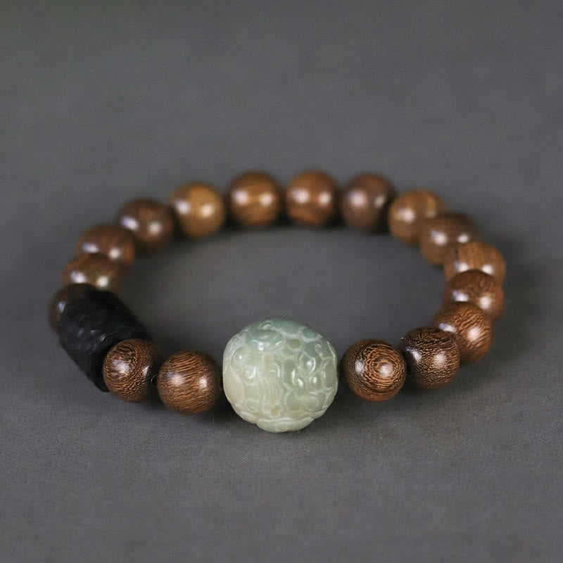 Fortune Jewel Sandalwood Bodhi Seed PiXiu Ebony Wood Bead Healing Bracelet