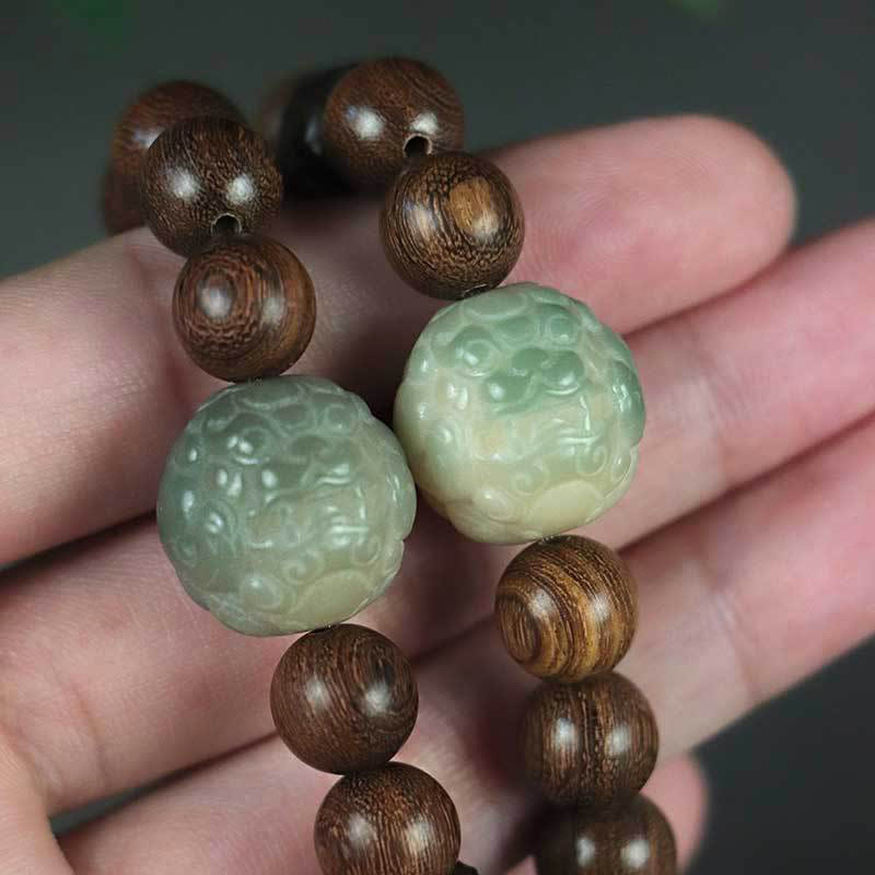 Fortune Jewel Sandalwood Bodhi Seed PiXiu Ebony Wood Bead Healing Bracelet