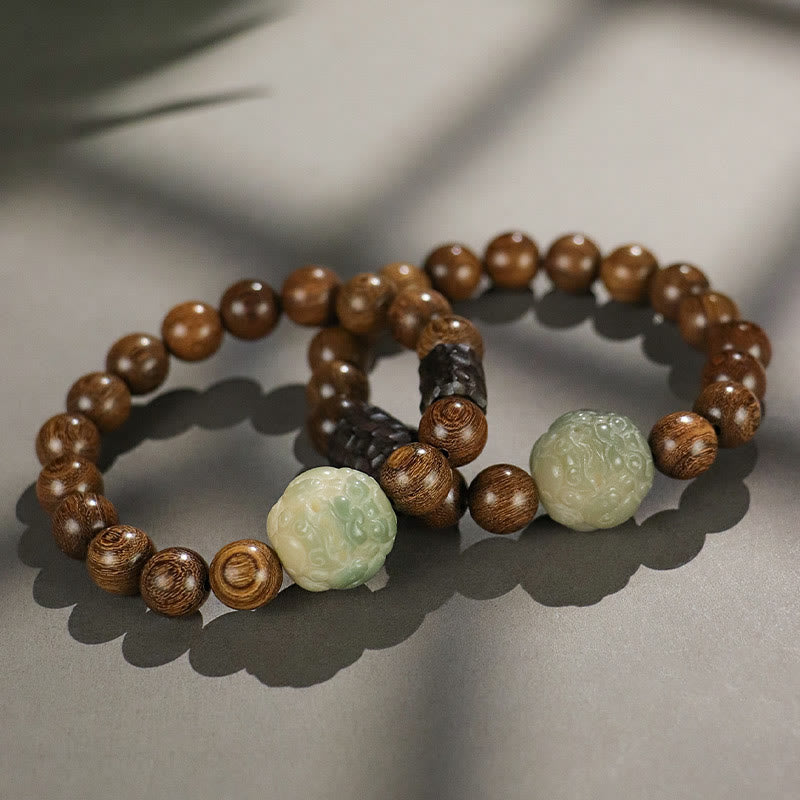 Fortune Jewel Sandalwood Bodhi Seed PiXiu Ebony Wood Bead Healing Bracelet