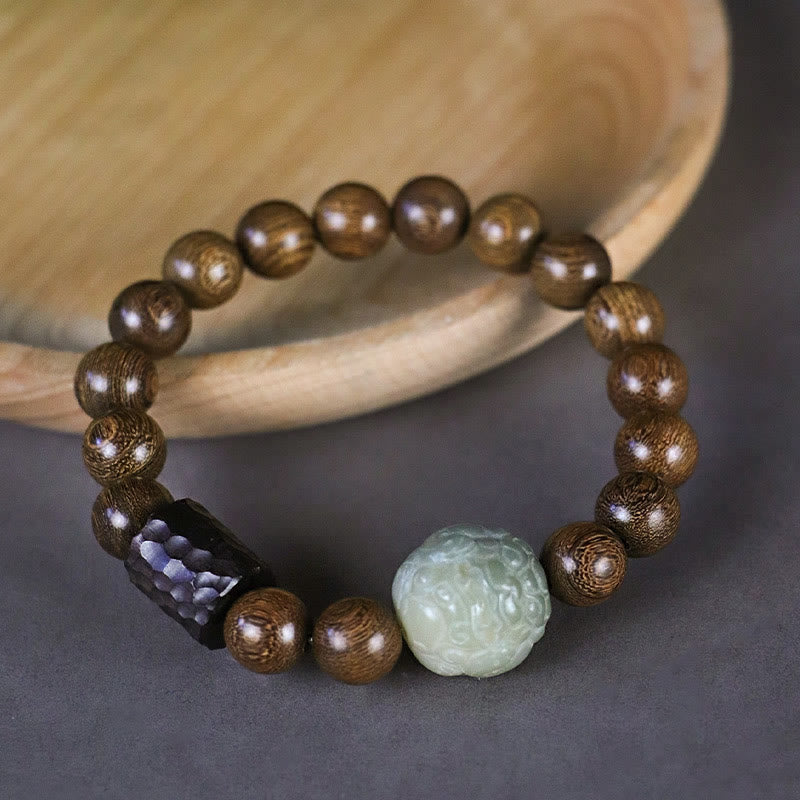 Fortune Jewel Sandalwood Bodhi Seed PiXiu Ebony Wood Bead Healing Bracelet