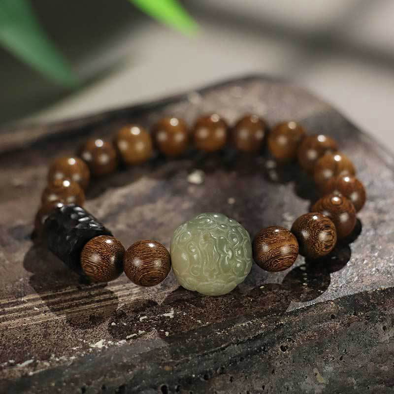 Fortune Jewel Sandalwood Bodhi Seed PiXiu Ebony Wood Bead Healing Bracelet