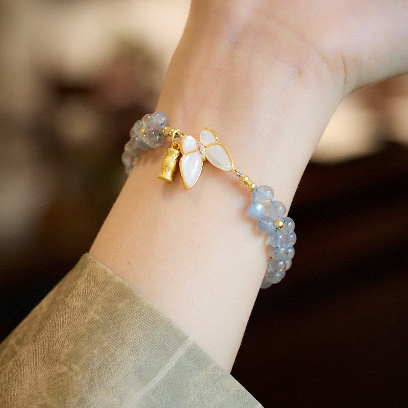 Fortune Jewel Natural Moonstone Butterfly Bamboo Healing String Bracelet