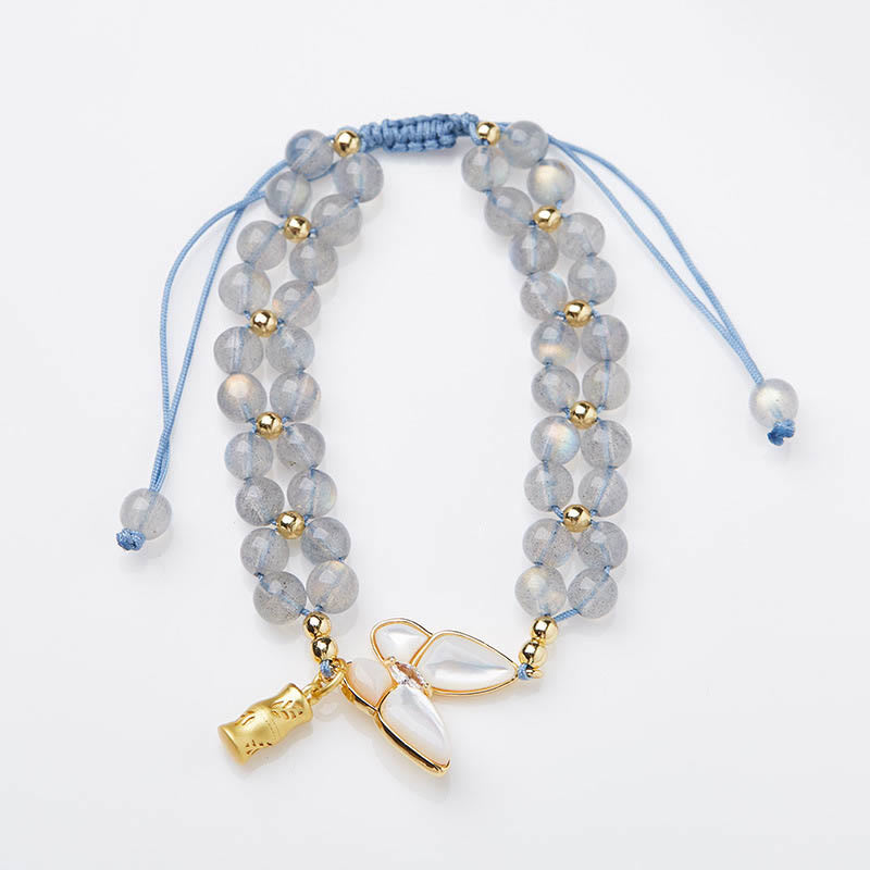 Fortune Jewel Natural Moonstone Butterfly Bamboo Healing String Bracelet