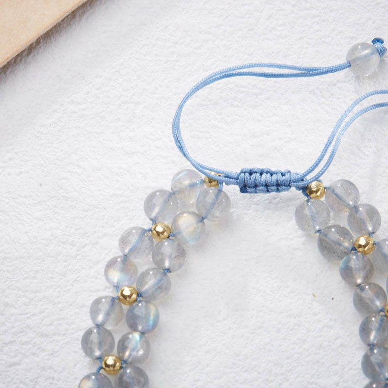 Fortune Jewel Natural Moonstone Butterfly Bamboo Healing String Bracelet