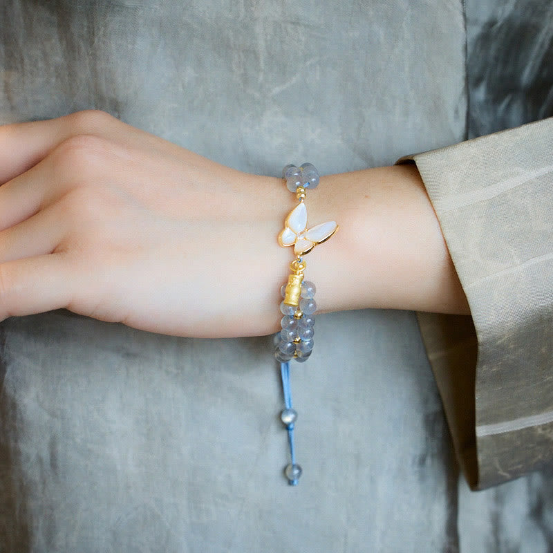 Fortune Jewel Natural Moonstone Butterfly Bamboo Healing String Bracelet
