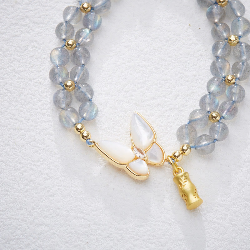 Fortune Jewel Natural Moonstone Butterfly Bamboo Healing String Bracelet