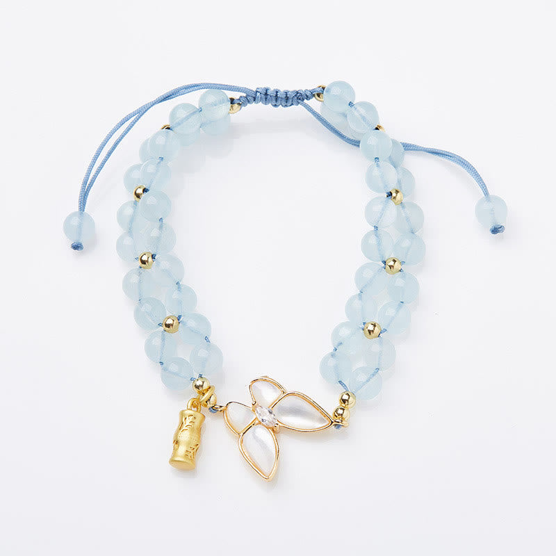 Fortune Jewel Natural Aquamarine Amethyst Moonstone Butterfly Bamboo Healing Bracelet