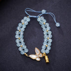 Fortune Jewel Natural Aquamarine Amethyst Moonstone Butterfly Bamboo Healing Bracelet