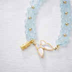 Fortune Jewel Natural Aquamarine Amethyst Moonstone Butterfly Bamboo Healing Bracelet