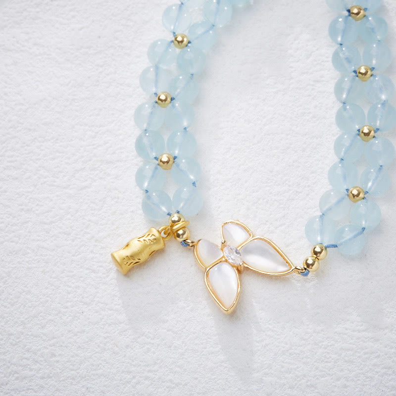 Fortune Jewel Natural Aquamarine Amethyst Moonstone Butterfly Bamboo Healing Bracelet