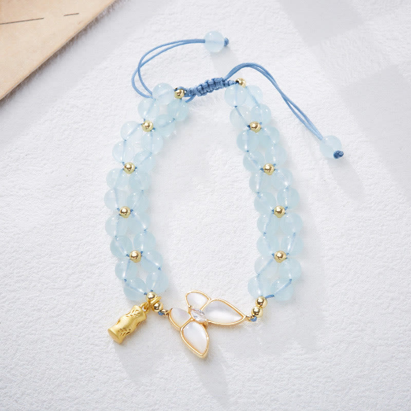 Fortune Jewel Natural Aquamarine Amethyst Moonstone Butterfly Bamboo Healing Bracelet