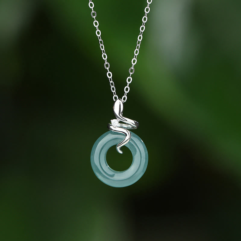 Fortune Jewel 925 Sterling Silver 18K Gold Jade Peace Buckle Spirit Snake Peace Necklace Pendant - Fortune Jewel