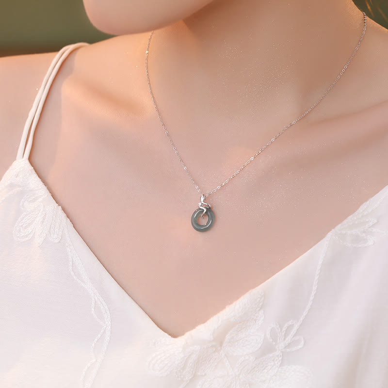Fortune Jewel 925 Sterling Silver 18K Gold Jade Peace Buckle Spirit Snake Peace Necklace Pendant - Fortune Jewel