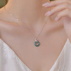 Fortune Jewel 925 Sterling Silver 18K Gold Jade Peace Buckle Spirit Snake Peace Necklace Pendant - Fortune Jewel