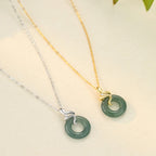 Fortune Jewel 925 Sterling Silver 18K Gold Jade Peace Buckle Spirit Snake Peace Necklace Pendant - Fortune Jewel