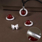 Fortune Jewel 999 Sterling Silver Red Agate Peace Buckle Blessing Necklace Pendant
