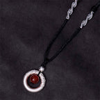 Fortune Jewel 999 Sterling Silver Red Agate Peace Buckle Blessing Necklace Pendant