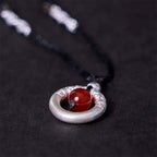 Fortune Jewel 999 Sterling Silver Red Agate Peace Buckle Blessing Necklace Pendant