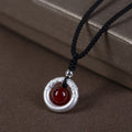 Fortune Jewel 999 Sterling Silver Red Agate Peace Buckle Blessing Necklace Pendant