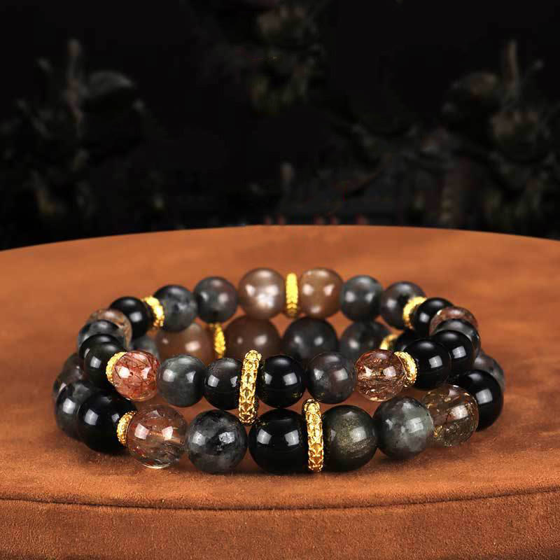 Fortune Jewel Sun Stone Lava Rock Positive Bracelet