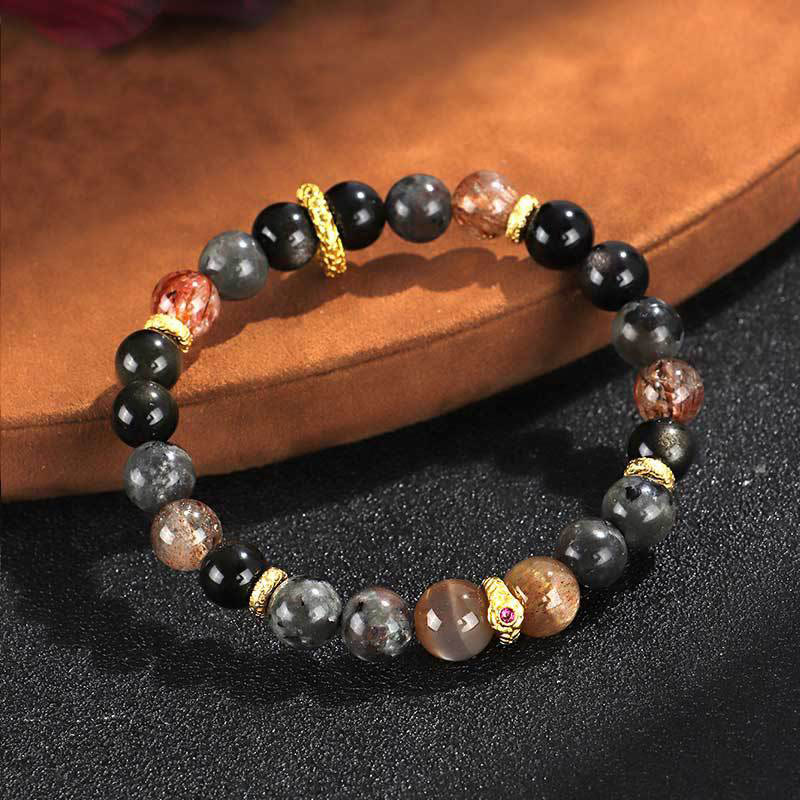Fortune Jewel Sun Stone Lava Rock Positive Bracelet