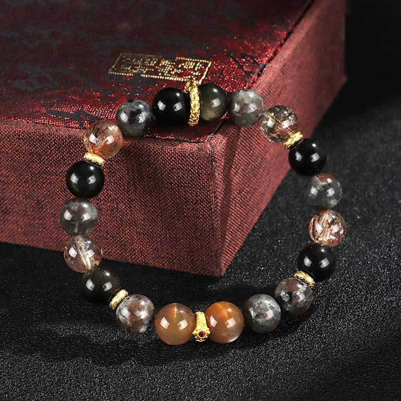 Fortune Jewel Sun Stone Lava Rock Positive Bracelet