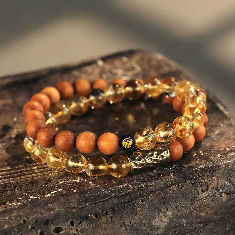 Fortune Jewel Citrine Sandalwood Bodhi Seed Protection Double Wrap Bracelet