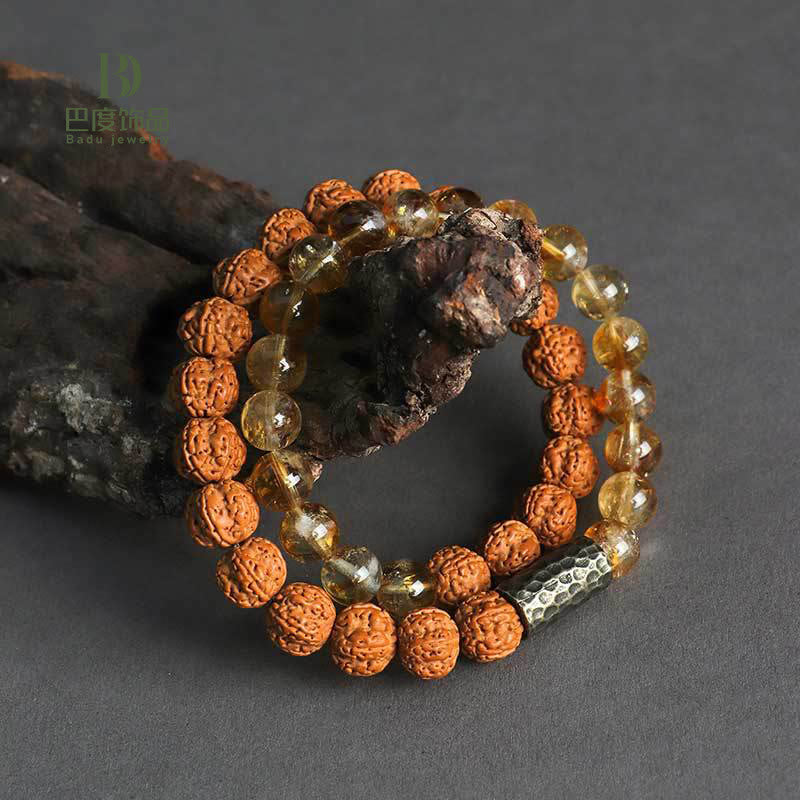 Fortune Jewel Citrine Sandalwood Bodhi Seed Protection Double Wrap Bracelet