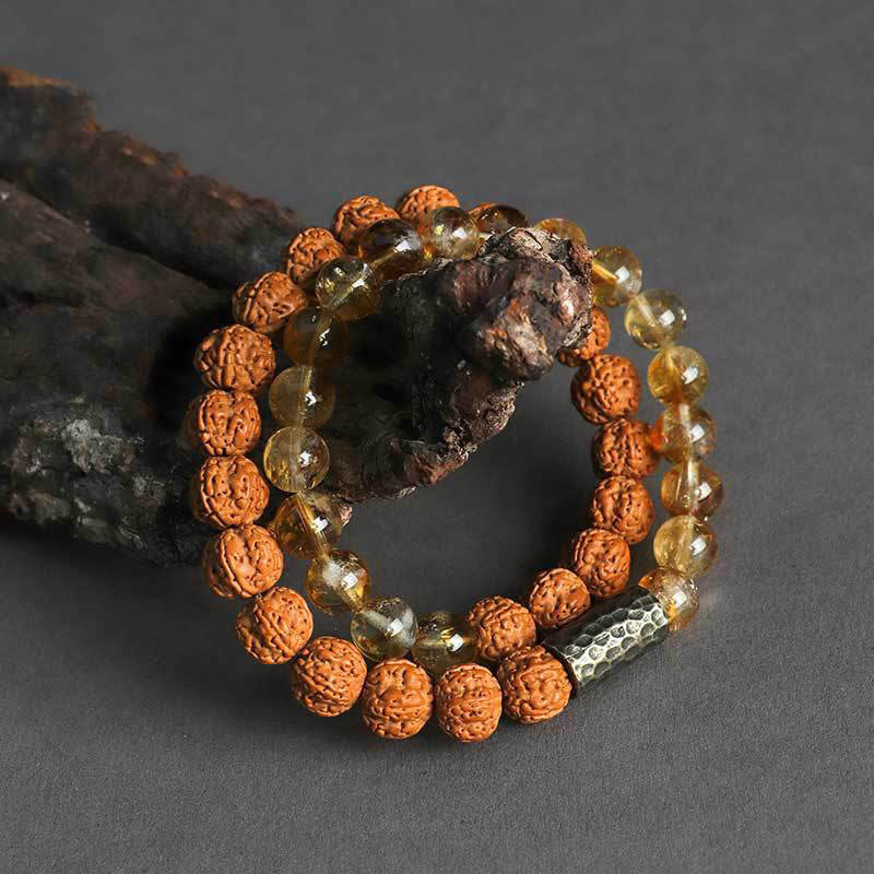 Fortune Jewel Citrine Sandalwood Bodhi Seed Protection Double Wrap Bracelet