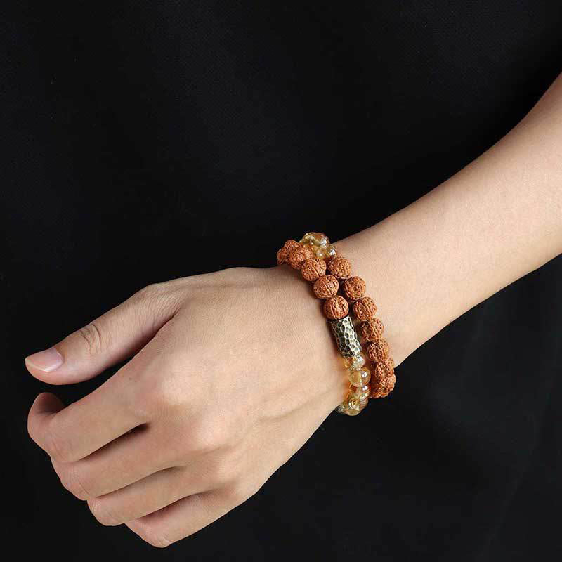 Fortune Jewel Citrine Sandalwood Bodhi Seed Protection Double Wrap Bracelet