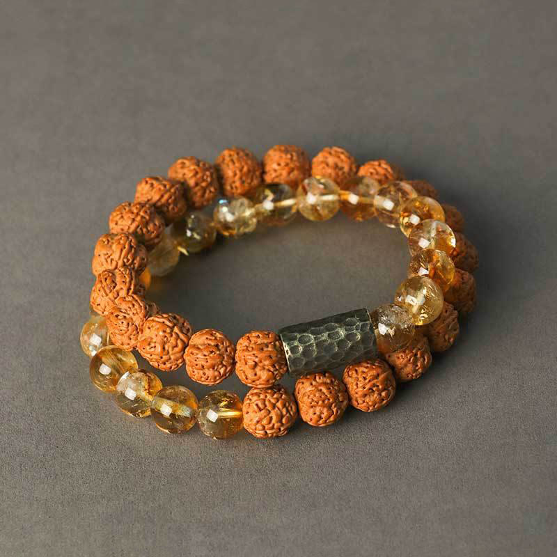 Fortune Jewel Citrine Sandalwood Bodhi Seed Protection Double Wrap Bracelet