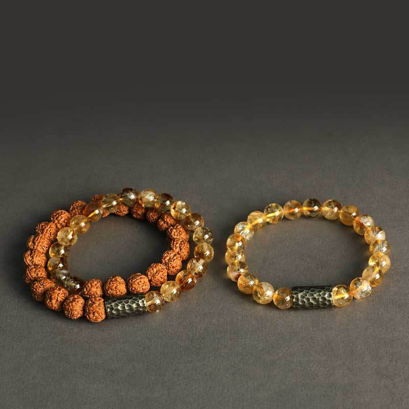 Fortune Jewel Citrine Sandalwood Bodhi Seed Protection Double Wrap Bracelet