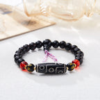 Fortune Jewel Tibetan Nine-eye Dzi Bead Black Onyx Six True Words Wealth Protection Bracelet