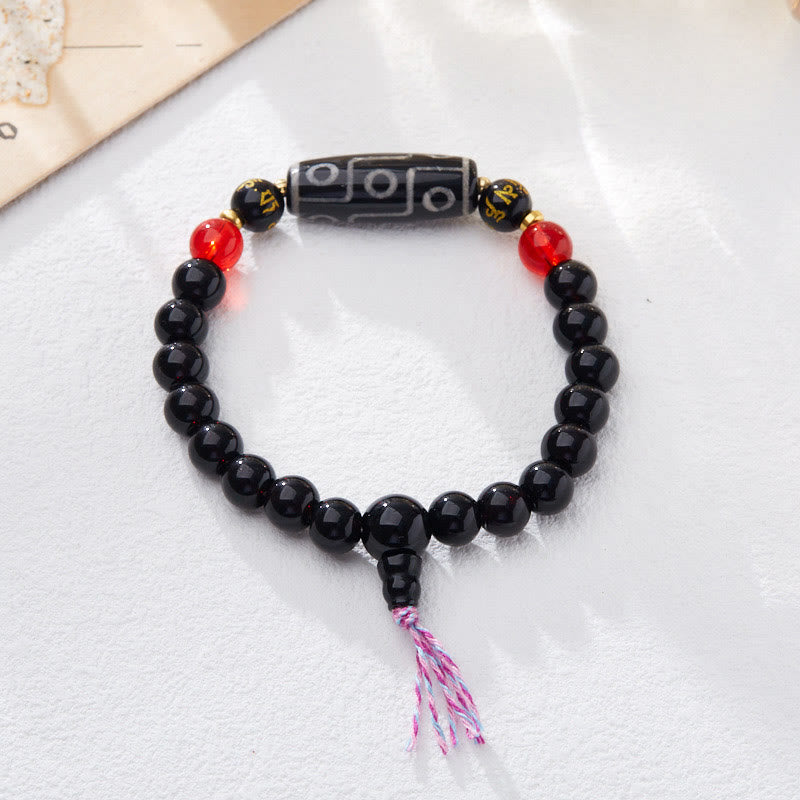 Fortune Jewel Tibetan Nine-eye Dzi Bead Black Onyx Six True Words Wealth Protection Bracelet