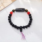 Fortune Jewel Tibetan Nine-eye Dzi Bead Black Onyx Six True Words Wealth Protection Bracelet