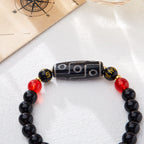 Fortune Jewel Tibetan Nine-eye Dzi Bead Black Onyx Six True Words Wealth Protection Bracelet