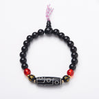 Fortune Jewel Tibetan Nine-eye Dzi Bead Black Onyx Six True Words Wealth Protection Bracelet