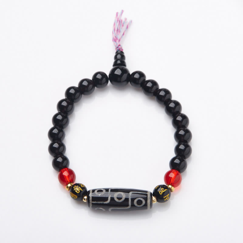 Fortune Jewel Tibetan Nine-eye Dzi Bead Black Onyx Six True Words Wealth Protection Bracelet