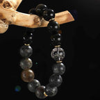 Fortune Jewel 925 Sterling Silver Black Onyx Gold Sheen Obsidian Lava Rock Tiger Eye Six True Words Wealth Protection Bracelet