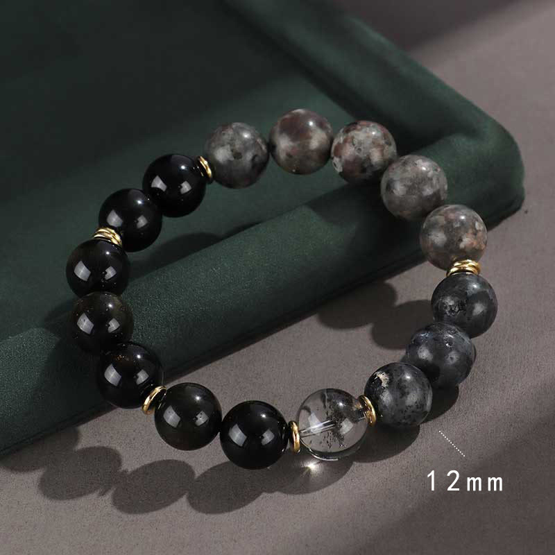 Fortune Jewel 925 Sterling Silver Black Onyx Gold Sheen Obsidian Lava Rock Tiger Eye Six True Words Wealth Protection Bracelet