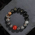 Fortune Jewel Gold Sheen Obsidian Lava Rock Red Agate Protection Bracelet