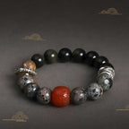 Fortune Jewel Gold Sheen Obsidian Lava Rock Red Agate Protection Bracelet