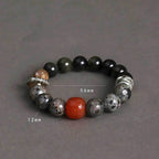 Fortune Jewel Gold Sheen Obsidian Lava Rock Red Agate Protection Bracelet