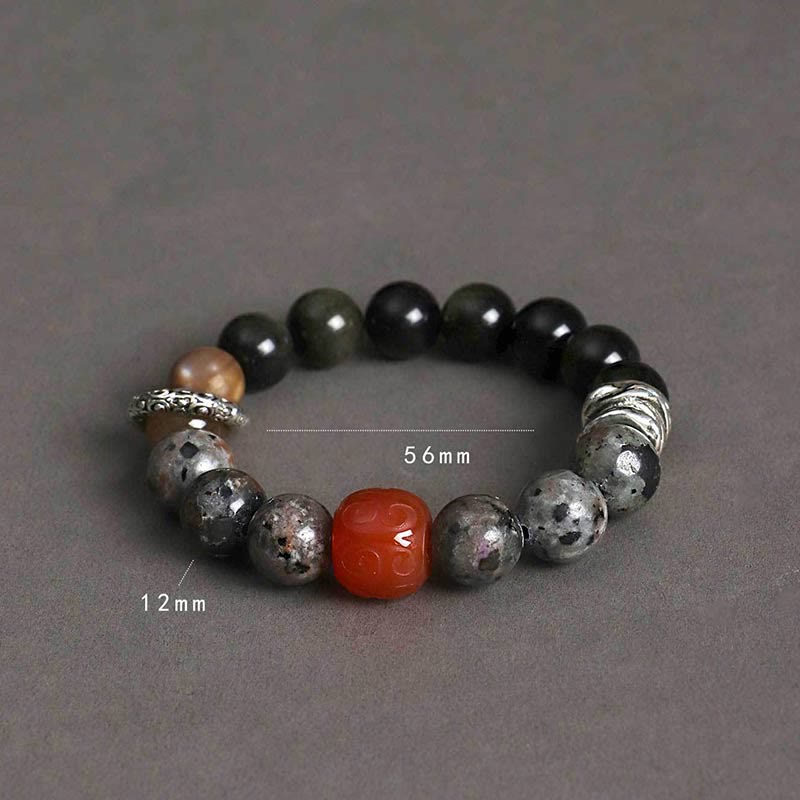 Fortune Jewel Gold Sheen Obsidian Lava Rock Red Agate Protection Bracelet