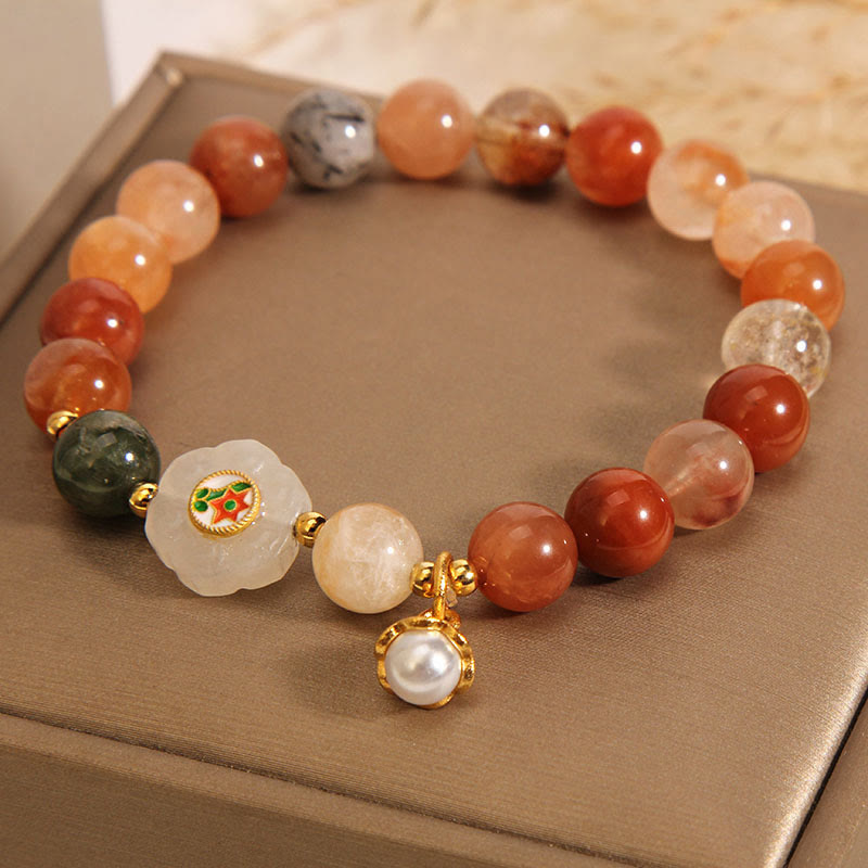 Fortune Jewel Natural Fu Lu Shou Crystal Hetian White Jade Pearl Luck Bracelet
