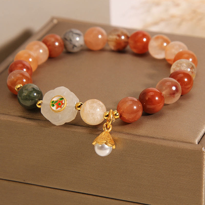 Fortune Jewel Natural Fu Lu Shou Crystal Hetian White Jade Pearl Luck Bracelet