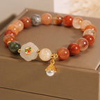 Fortune Jewel Natural Fu Lu Shou Crystal Hetian White Jade Pearl Luck Bracelet