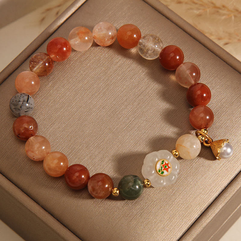 Fortune Jewel Natural Fu Lu Shou Crystal Hetian White Jade Pearl Luck Bracelet