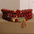 Fortune Jewel Cinnabar Fu Character Flower Gourd Triple Wrap Blessing Bracelet